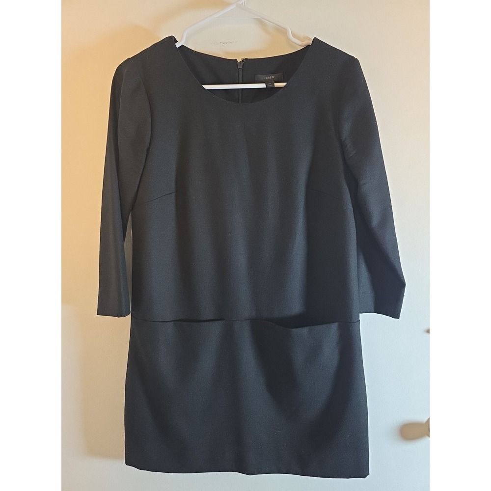 J.Crew Black Wool Shift Dress Women's 2P Petite Classic Quiet Luxury Career Chic